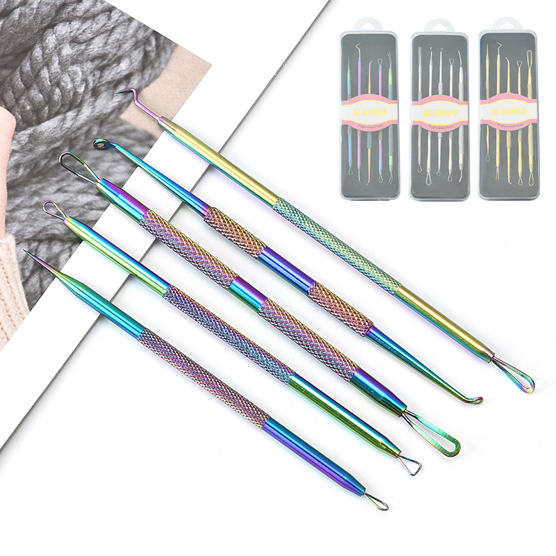 pimple pin 5-piece boxed hook pimple pin double-headed squeeze rod ring pointed needle pop pimples pick blackhead remover