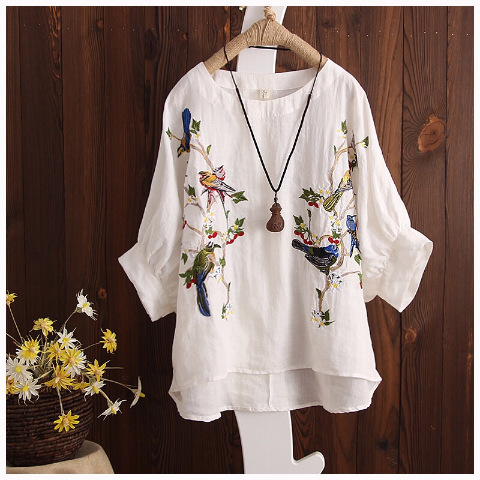 2024新款春夏季文艺蝙蝠衫宽松灯笼袖文艺重工刺绣大码女装上衣