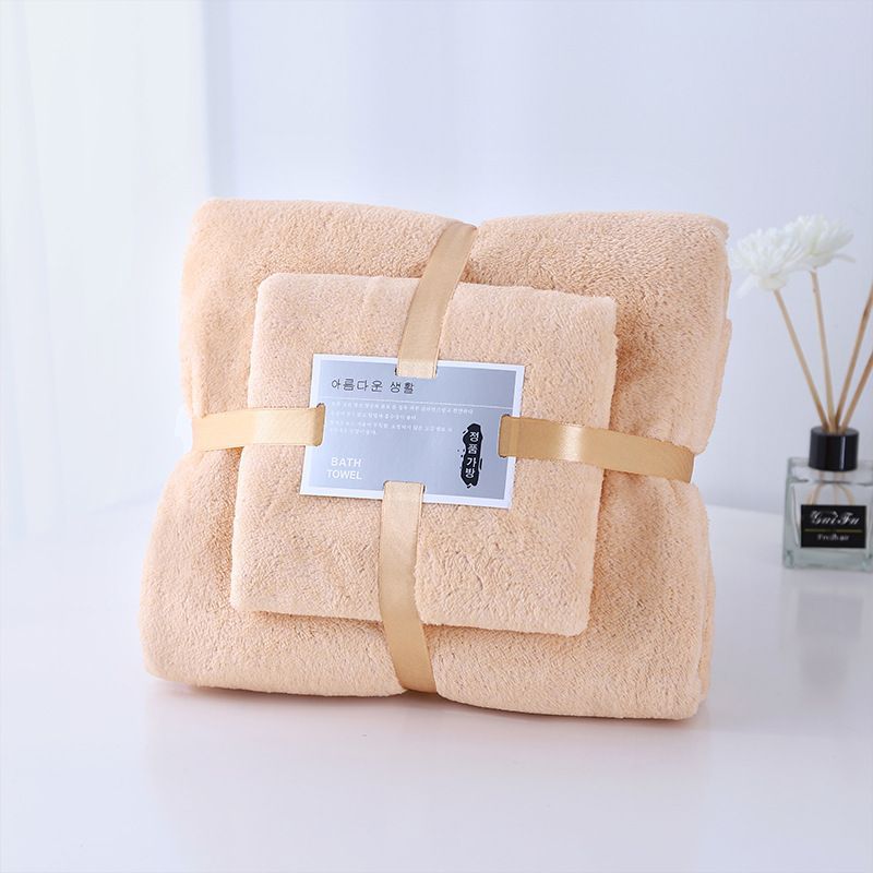 Coral Velvet Bath Towel Set Towel Trimming Thickened Gift Box Water-Absorbing Quick-Drying Combination Bath Two-Piece Set Independent Station