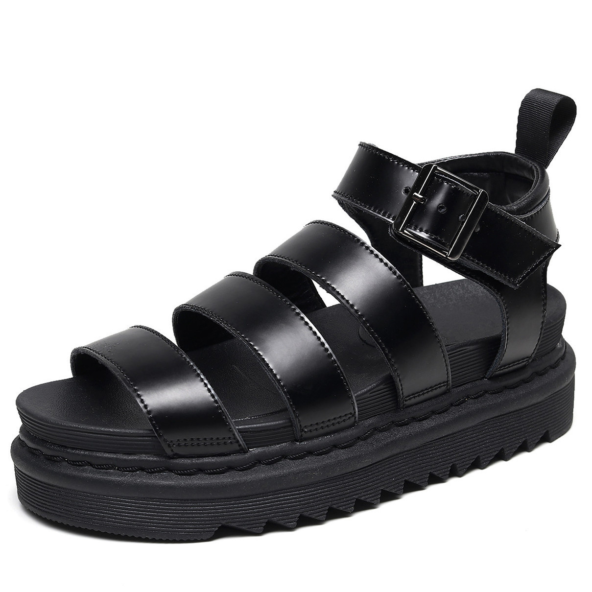 夏季blaire马丁凉鞋女士罗马搭扣露趾沙滩鞋厚底真皮鱼嘴松糕凉鞋