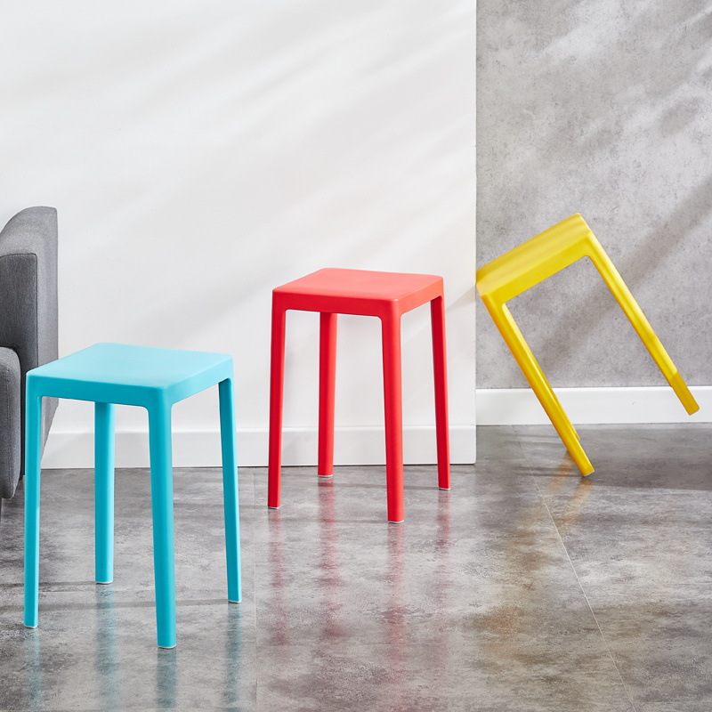 Plastic Stool Home Stacking Fashion High Leg Dining Stool Shoe Changing Stool Restaurant Restaurant Stall Square Bench