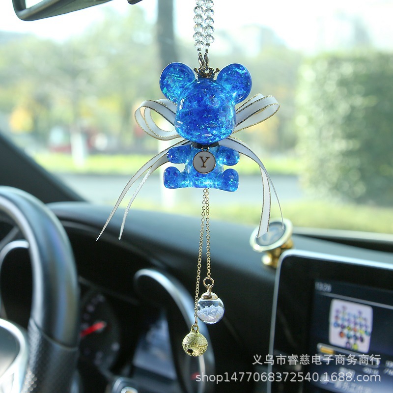 Cute Luxury Car Accessories Crystal Bear Car Jewelry Hang Decorations Rearview Mirror Pendant Car Interior Decoration Female Online Influencer Decoration