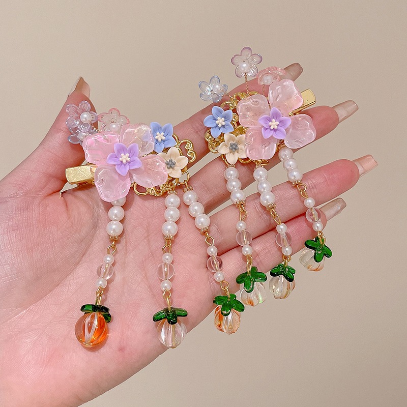 Girls Antique Hairpin Han Chinese Clothing Tassel Hair Accessories Cute Butterfly Flower Hairpin Horse-Face Skirt Ornament Headdress