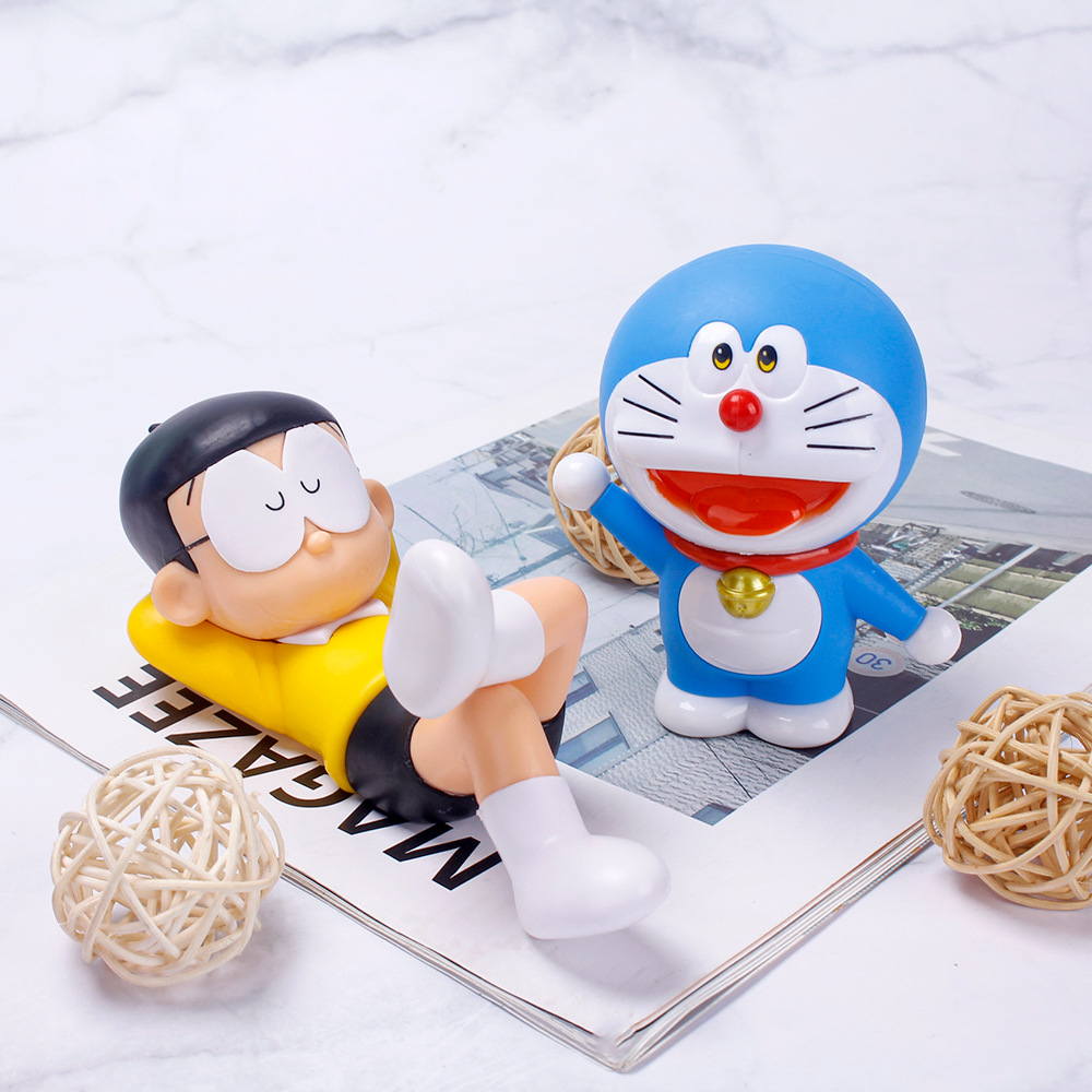 实心pvc休闲睡姿躺姿大雄手办车载中控台公仔家居公仔蛋糕摆件