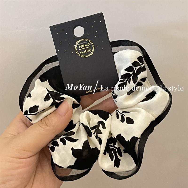 Retro Printed Bow Ink Skirt Hair Band Hair Rope Women's High-Grade Gentle Elegant Hair Rope 2023 New