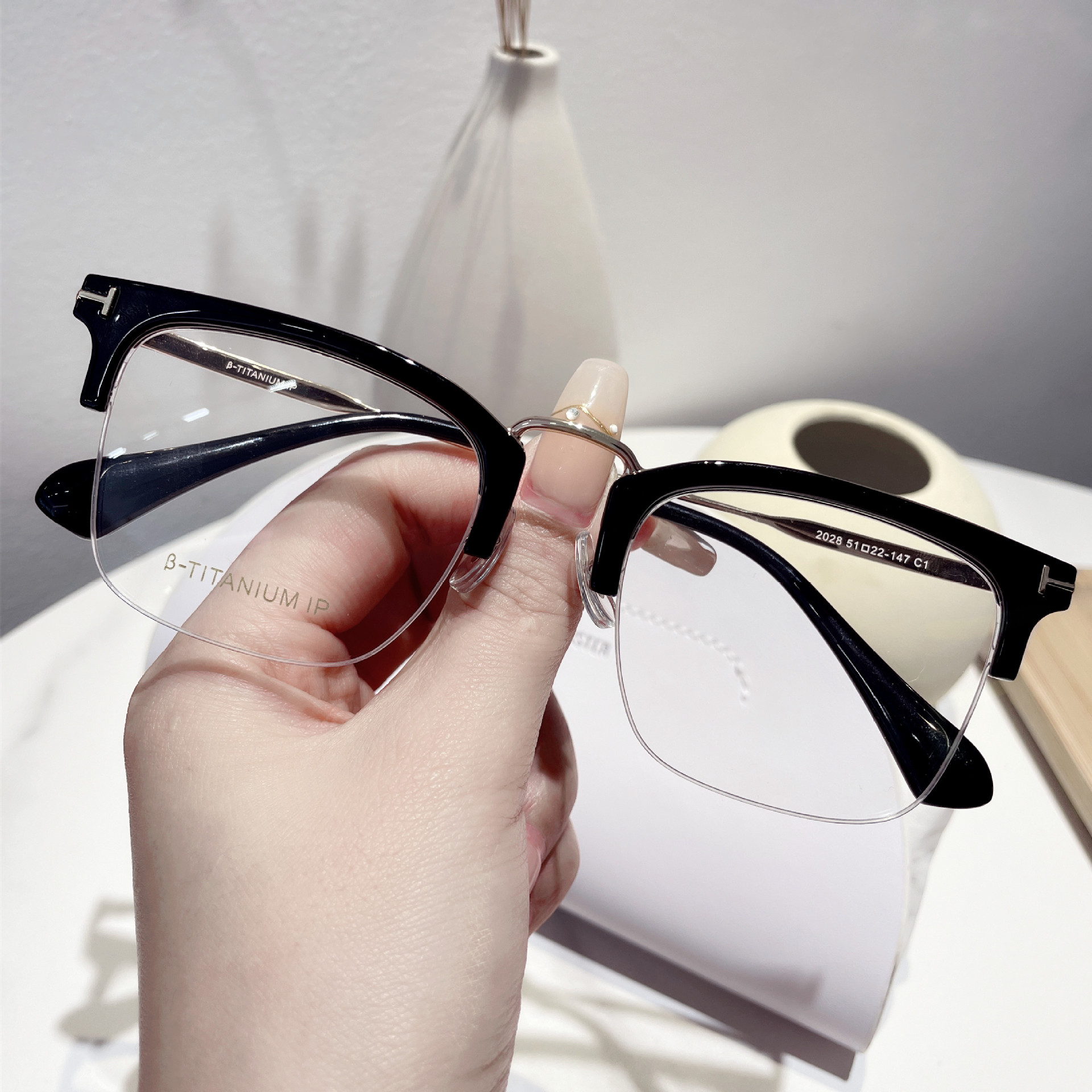 tf钛合金超轻眉毛眼镜框 男商务近视眼镜架 防蓝光大牌光学架2028