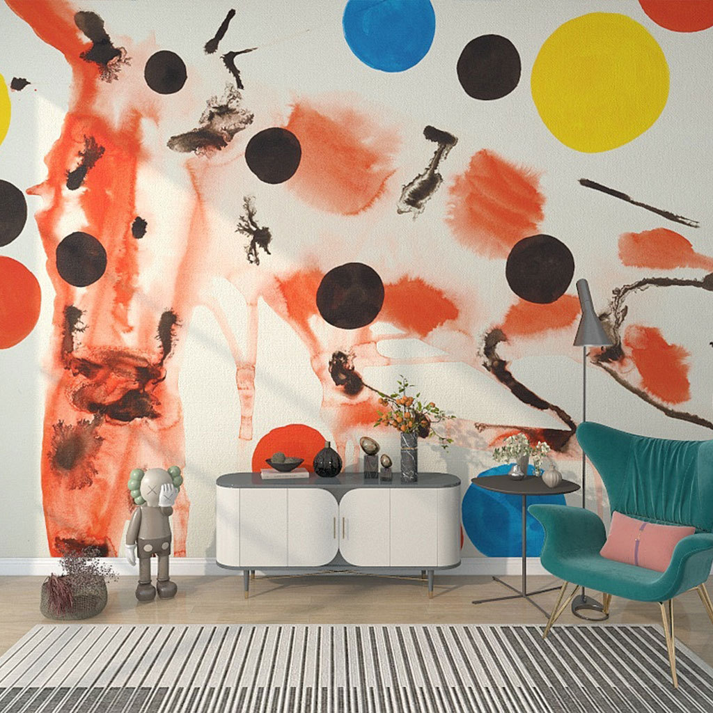 抽象彩色手绘波点涂鸦壁纸酒店酒吧前台波普艺术装饰墙纸装饰壁画