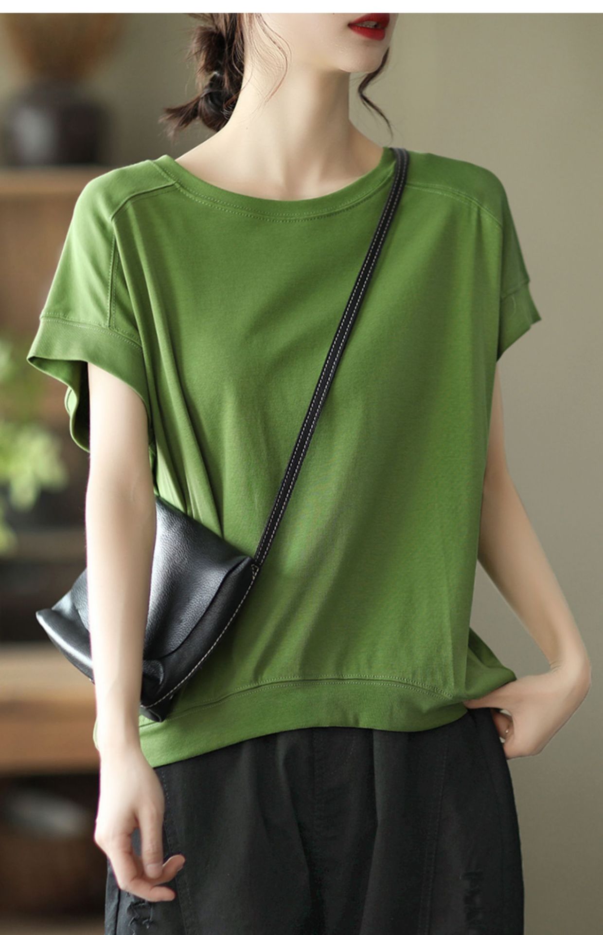 2022夏季新款大码纯色棉质上衣女士圆领短袖t恤宽松套头外穿内搭