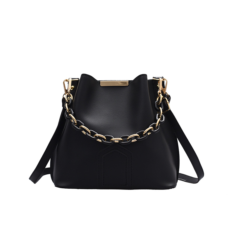 Women's Bag 2021 Spring New Fashion Korean Style Pure Color Bucket Bag Western Style Chain Shoulder Messenger Bag