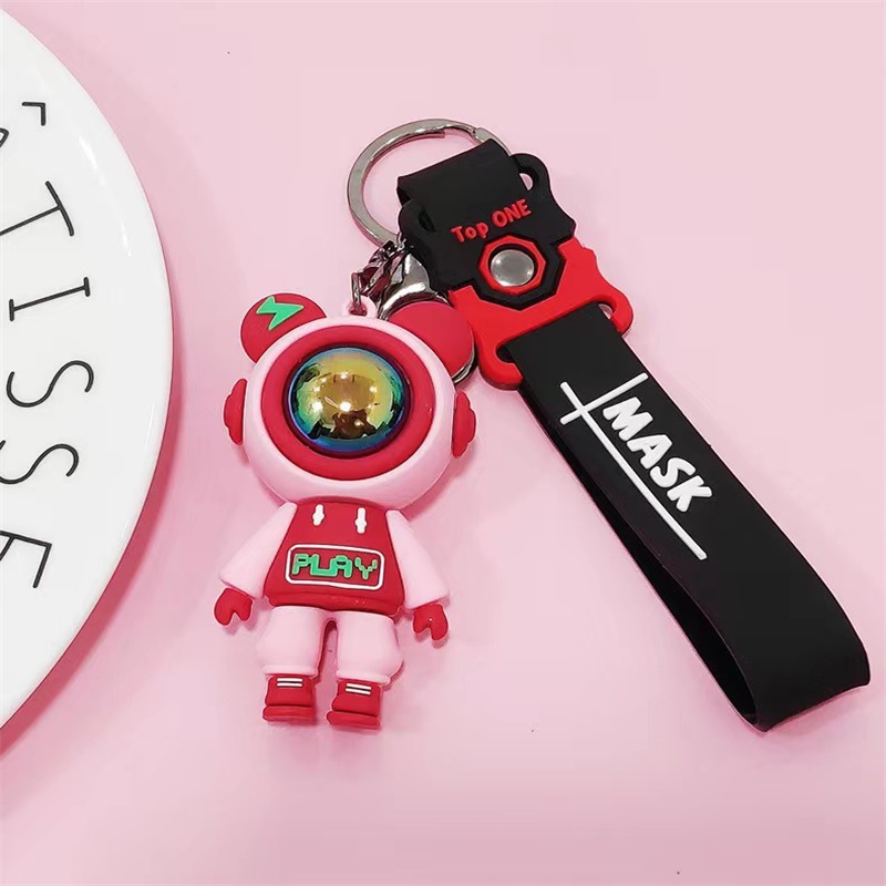 Creative Play Lightning Bear Silicone Doll Keychain Pendant Cartoon Couple Spaceman Car Key Chain Gift