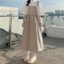 夏季日系学院甜美背带连衣裙女学生韩版宽松中长款吊带裙单件套装