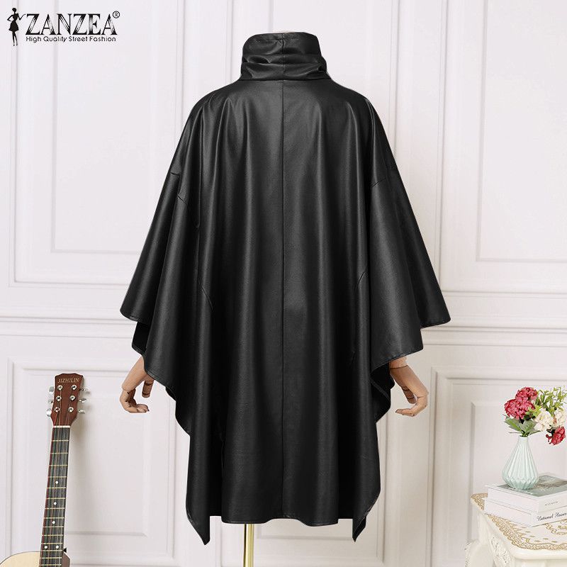 欧美台走秀镜面皮革蝙蝠款式斗篷无袖立领披风短款模特演出舞台