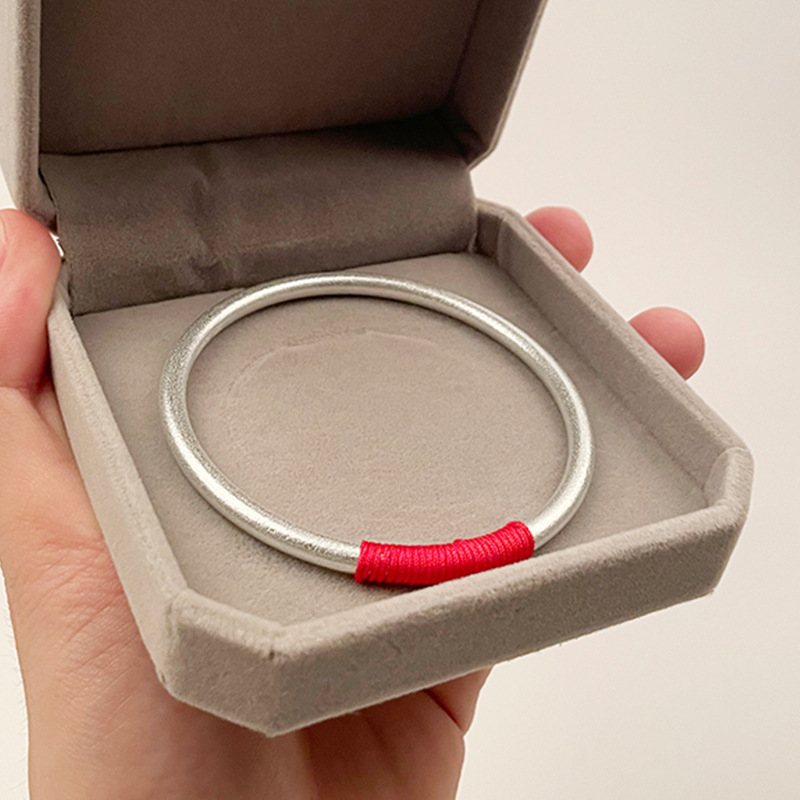 s999纯银古法手镯素圈光面足银镯子红绳传承情侣新款工厂直销代发
