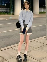 韩系学院风撞色领衬衫女设计感春季新款上衣半身裙两件套