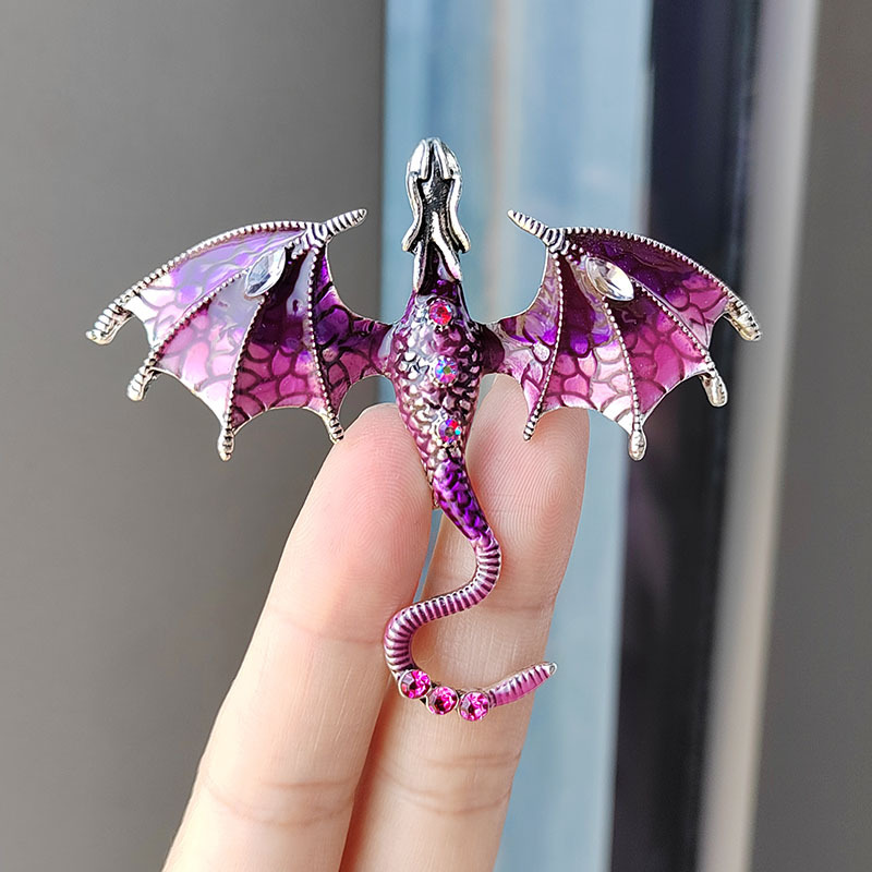 Painting Oil Enamel Dragon Brooch European and American Fashion Diamond-Embedded Animal Pin Cross-Border Hot Sale Corsage All-Match Diamond-Embedded Accessories