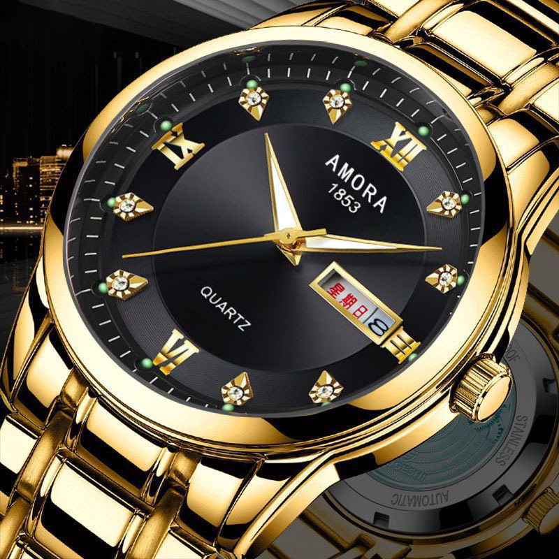 新款全自动石英男士手表男商务时尚夜光双日历防水正品非机械腕表