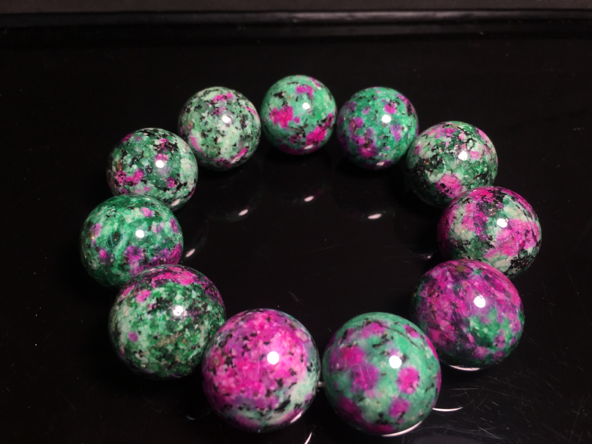 桃花玉红绿宝手链红宝石单圈手串 男女款首饰品批发 可直播供货