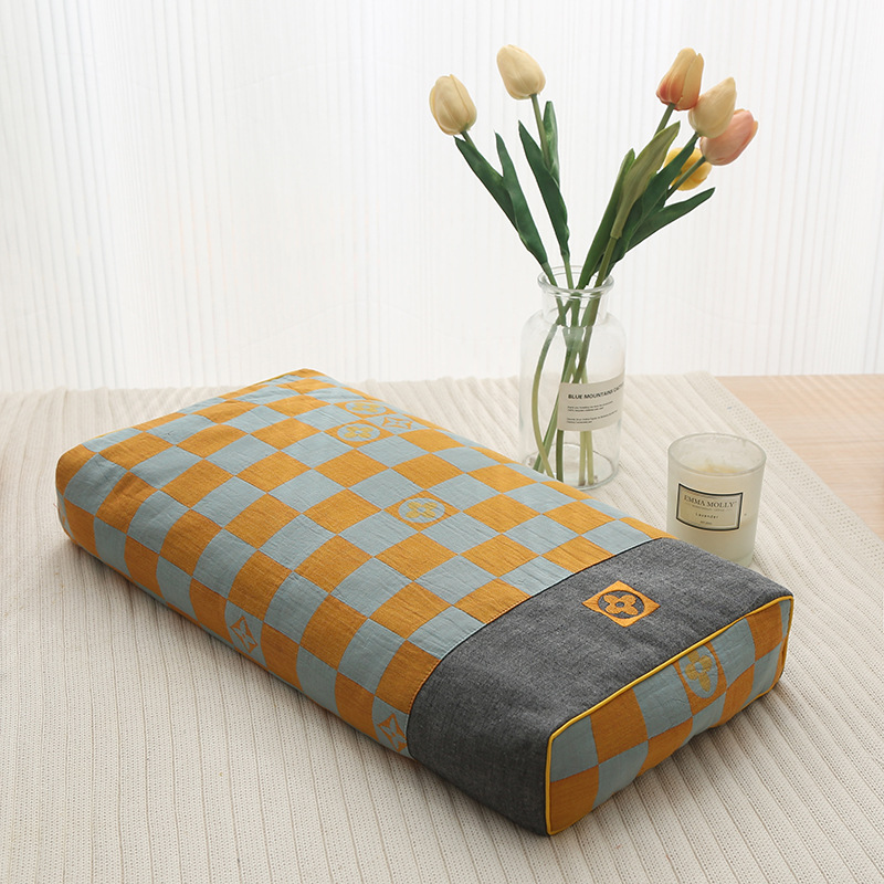 Double-Layer Yarn Chessboard Grid Square Pillow Simple Buckwheat Plaid Single Pillow Adult Pillow Cervical Pillow Removable and Washable Pillowcase Wholesale