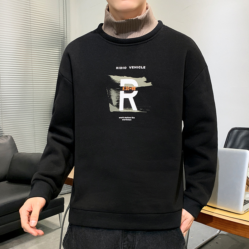 加绒高领卫衣男士冬季保暖内搭毛衣打底衫潮流上衣加厚休闲卫衣男