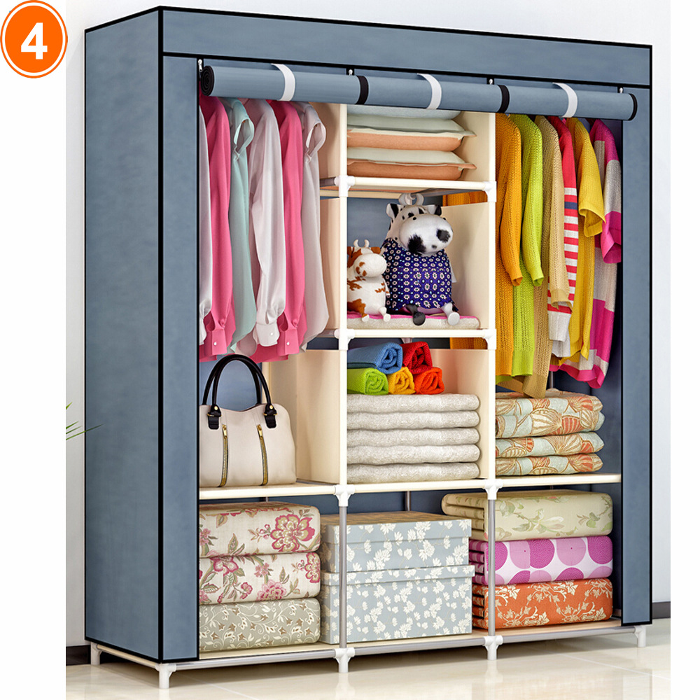 Simple Wardrobe Single Dormitory Modern Simple Assembly Cloth Hanger Made of Cloth Economical Simple Non-Woven Fabric Wardrobe Storage Cabinet