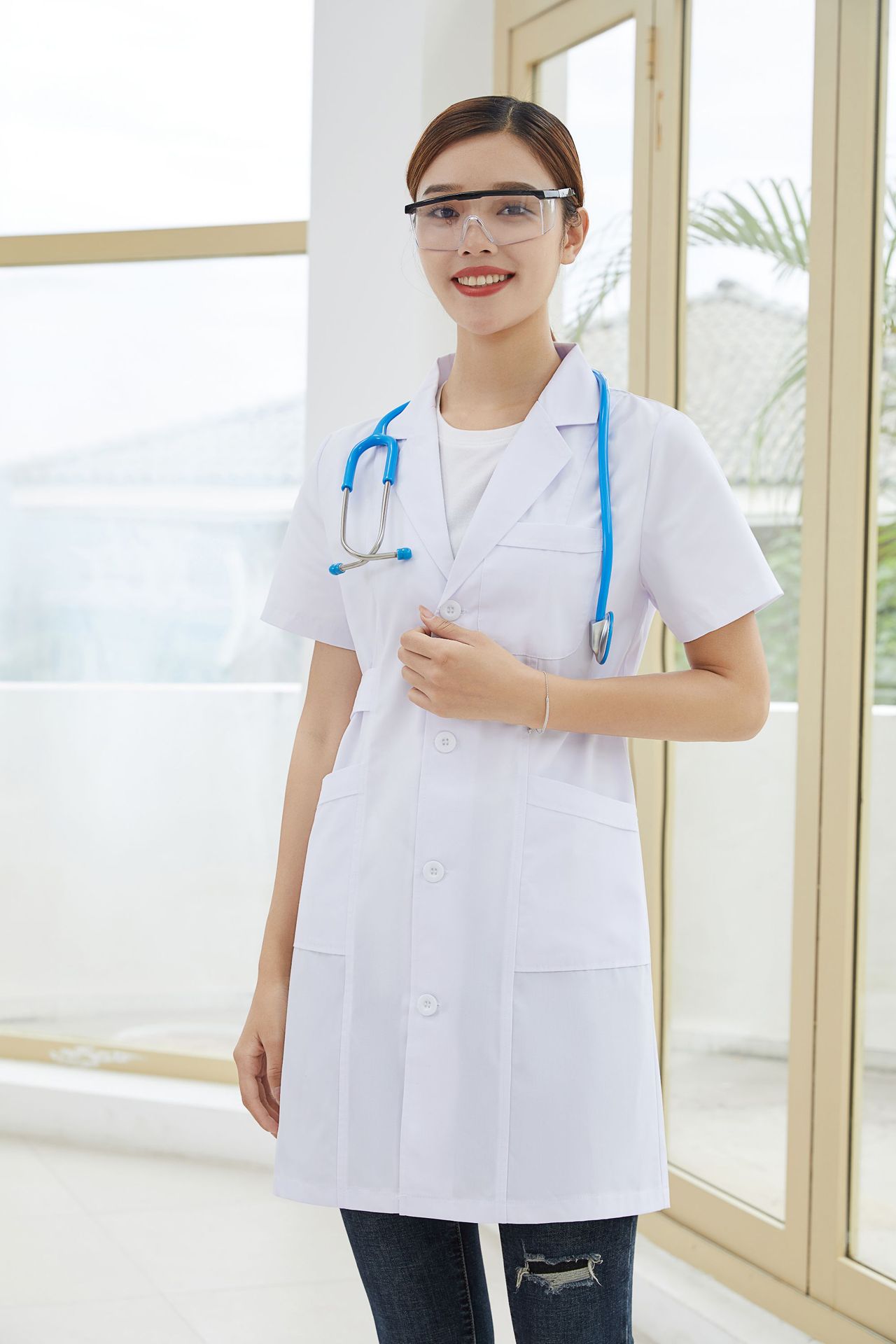 白大褂短袖长袖女医生夏季短袖医生大学生实验室服化学护士工作服