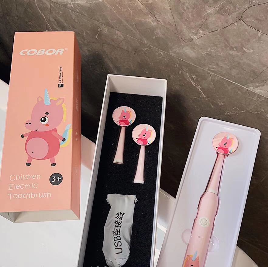 亚马逊电动牙刷cobor独角兽儿童牙刷 声波震动软毛充电牙刷
