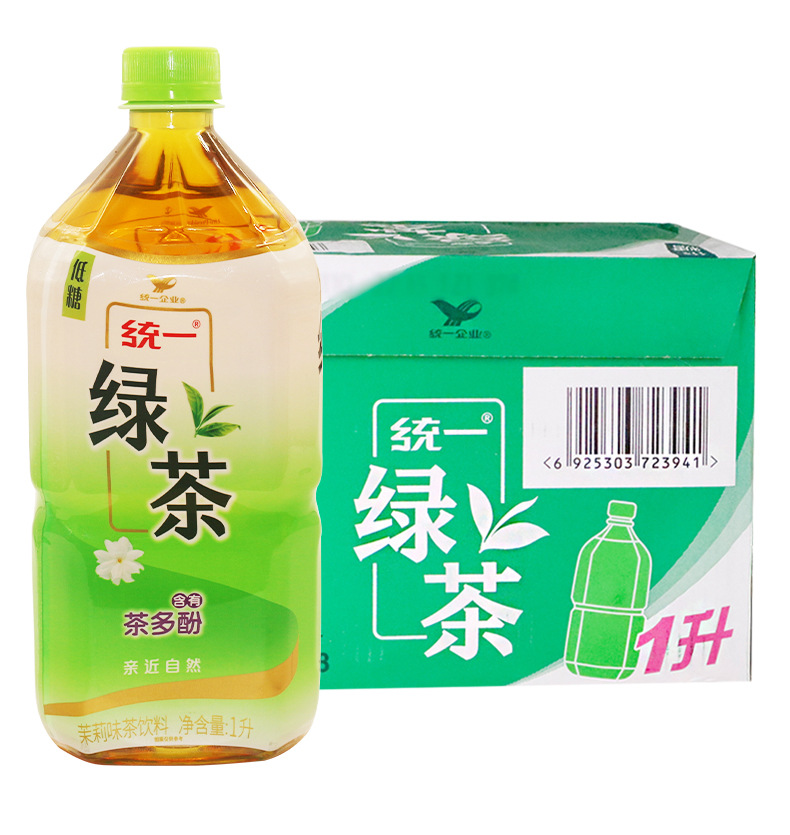 批发统一绿茶茉莉味冰红茶 青梅绿茶 茶饮料1l*8瓶整箱聚餐备用