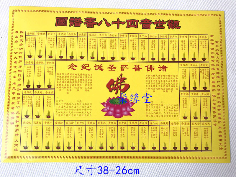 观世音四十八香谱图 纸质烧香图解 佛家用品 烧香图解