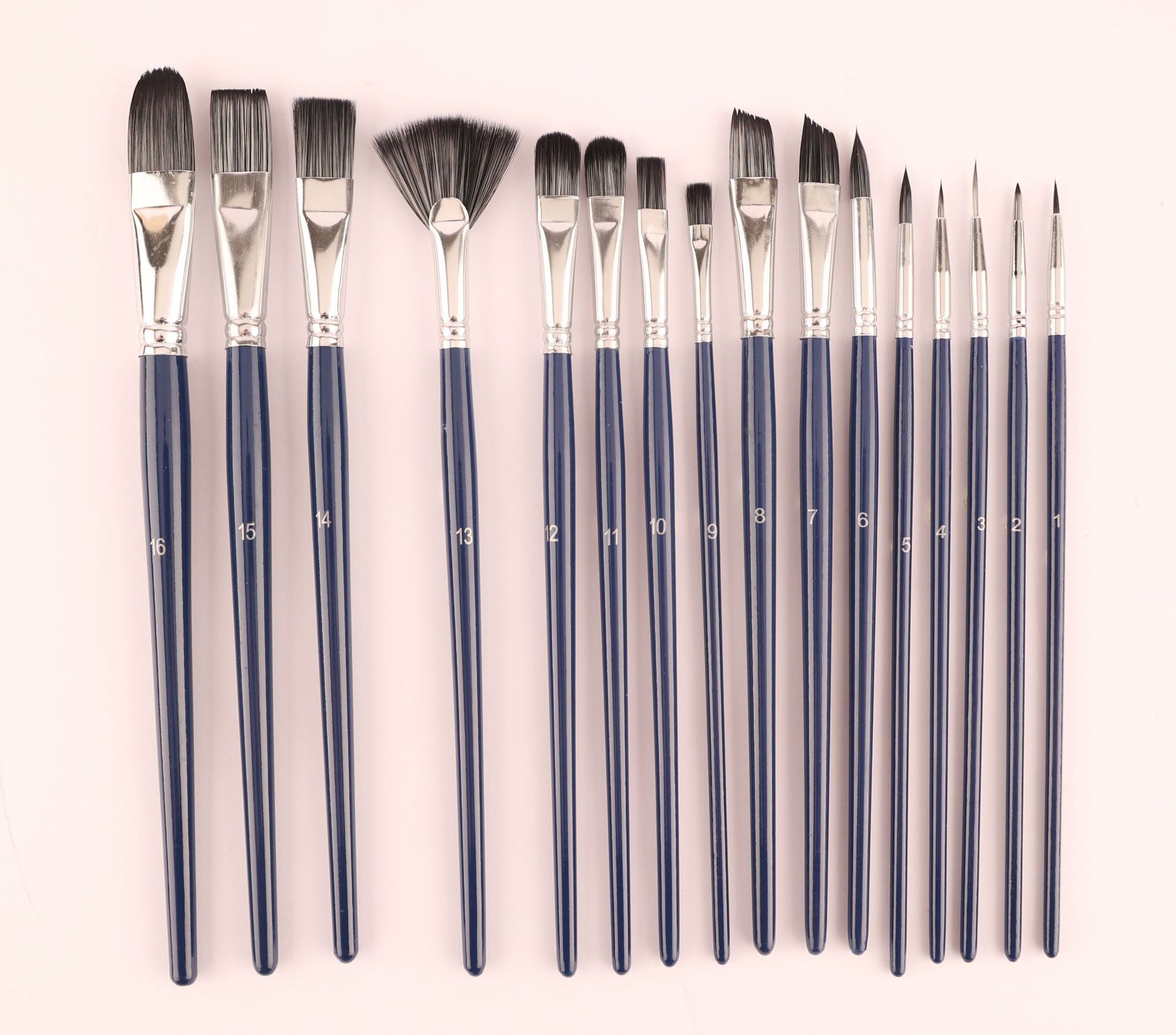 跨境新款16件套尼龙画笔 单色蓝色布包水粉笔套装油画用品批发