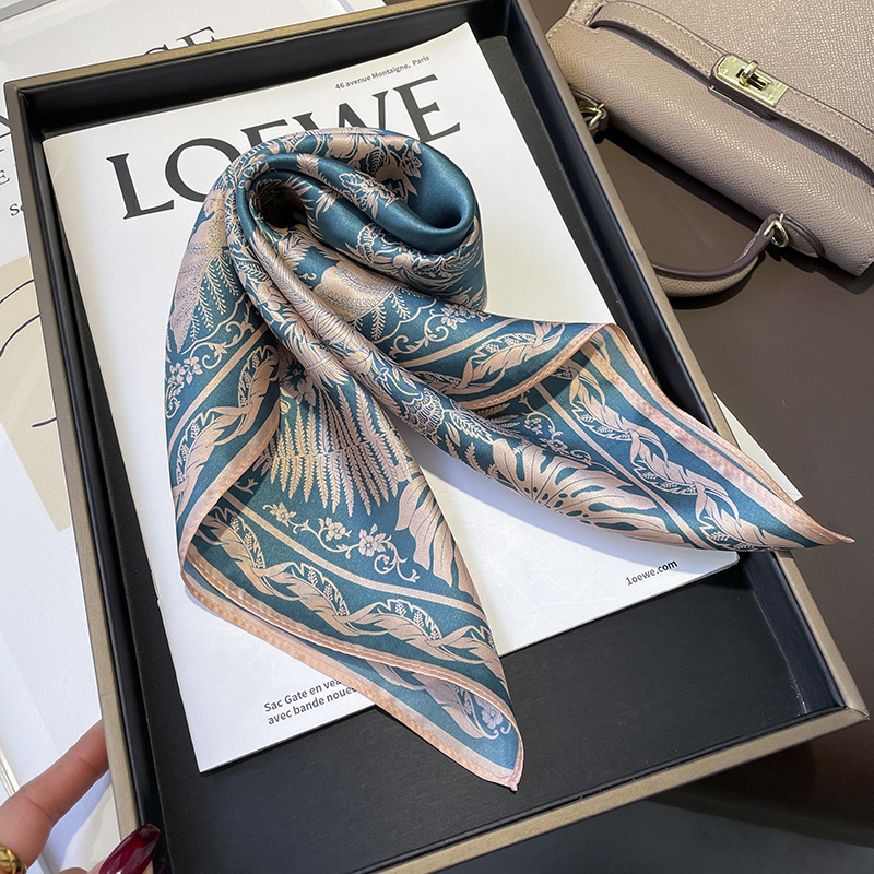 Spring and Autumn Korean Style Lightweight Stitching Tie-Dyed Flower Geometric Silk Mulberry Silk Scarf 53 Small Square Towel Workplace Women