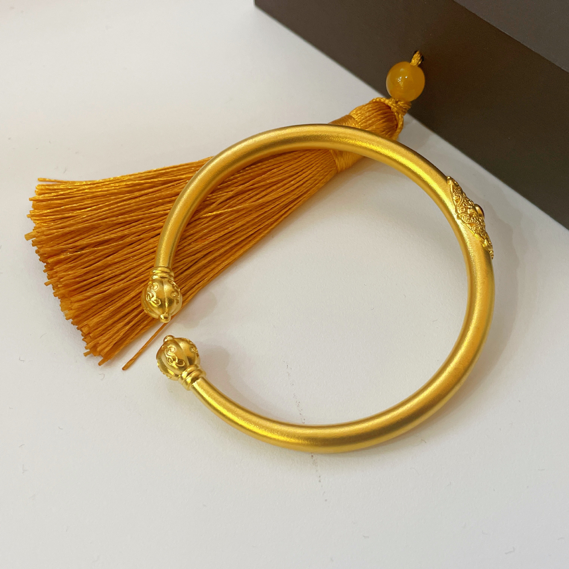 古法黄金足金999南瓜头手镯开口贴花细腻磨砂面传统婚庆送礼手环