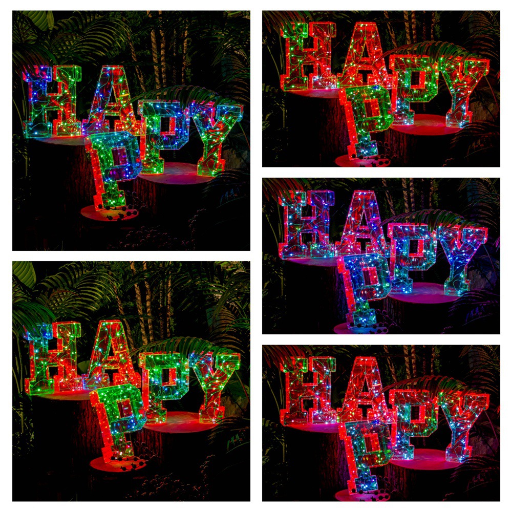 Cross-Border Hot Colorful Led Luminous Characters Happy Ambience Light Party Gathering Usb Plug Creative Decoration Christmas Decoration