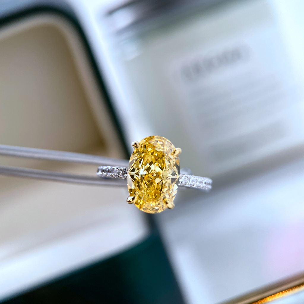 洛熙寺珠宝 新品925纯银高碳钻8*12椭圆雷迪恩戒指女跨境一件代发