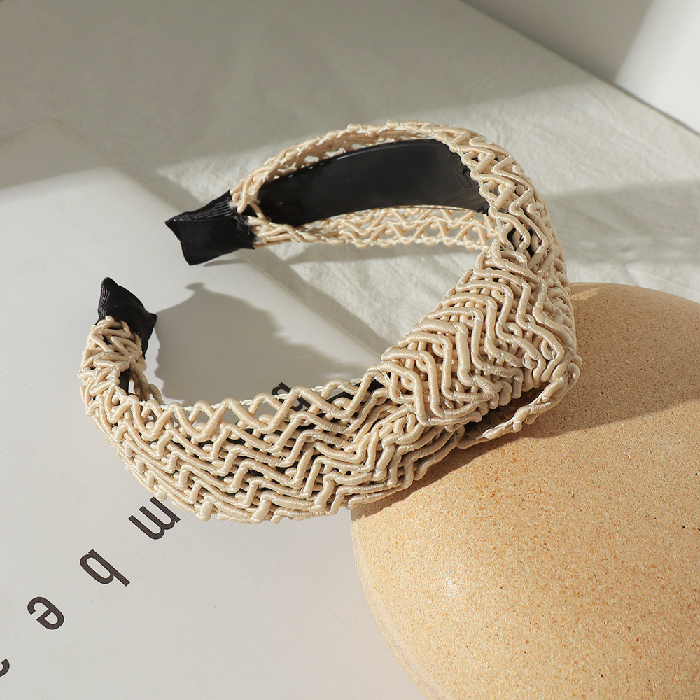 发箍跨境欧美复古民族风编织拉菲草头箍女中间打结宽边发箍饰品