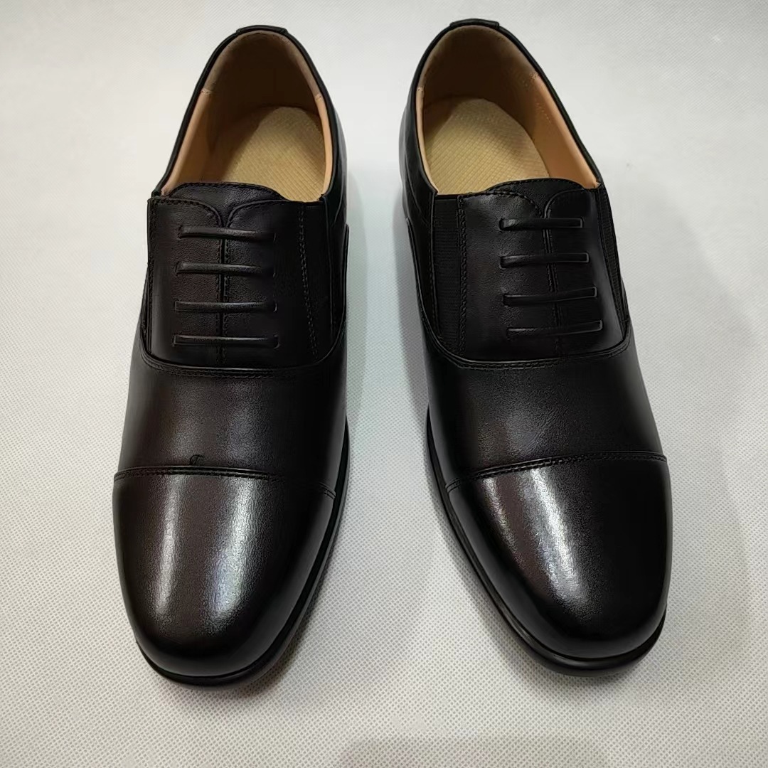 真品三接头皮鞋/常服皮鞋正装商务皮鞋免系带黑色配f作业真皮鞋
