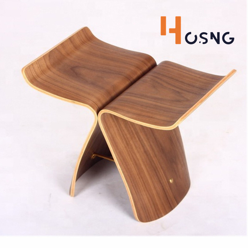 蝴蝶方凳设计师创意木凳日式休闲水曲柳客厅凳边几两用实木椅现货
