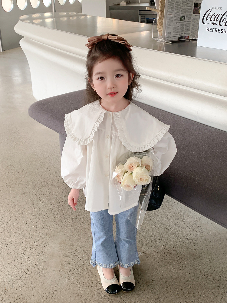 Girls' Suit 2023 Spring and Autumn New Internet Hot Korean Style Western Style Girls' Shirt Jeans Two-Piece Suit Children Fashion