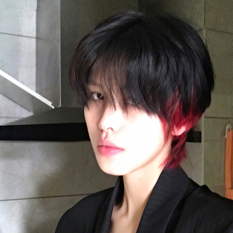 挂耳染短发男女假发狼尾鲻鱼头修脸发型基佬假毛cosplay变装道具