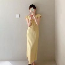 韩版温柔连衣裙夏季新款法式时尚纯色洋气收腰显瘦气质轻奢长裙