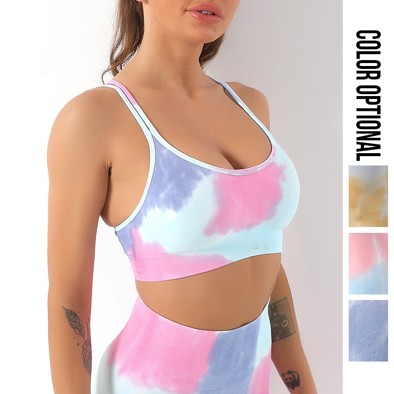 European and American Sexy Tie-Dye Fixed Cup Sports Underwear Female Lulu Outer Wear Quick-Drying Shockproof Yoga Bra Fitness Vest