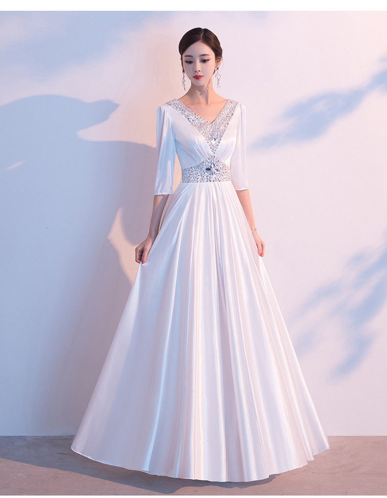 大合唱演出服女长裙显瘦白色朗诵表演晚礼服队合唱团红歌比赛服装