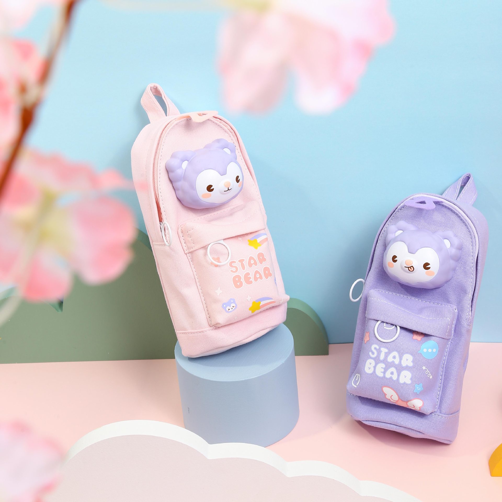 moko彩虹小熊慢回弹书包笔袋解压笔袋可爱造型书包笔袋学习笔袋