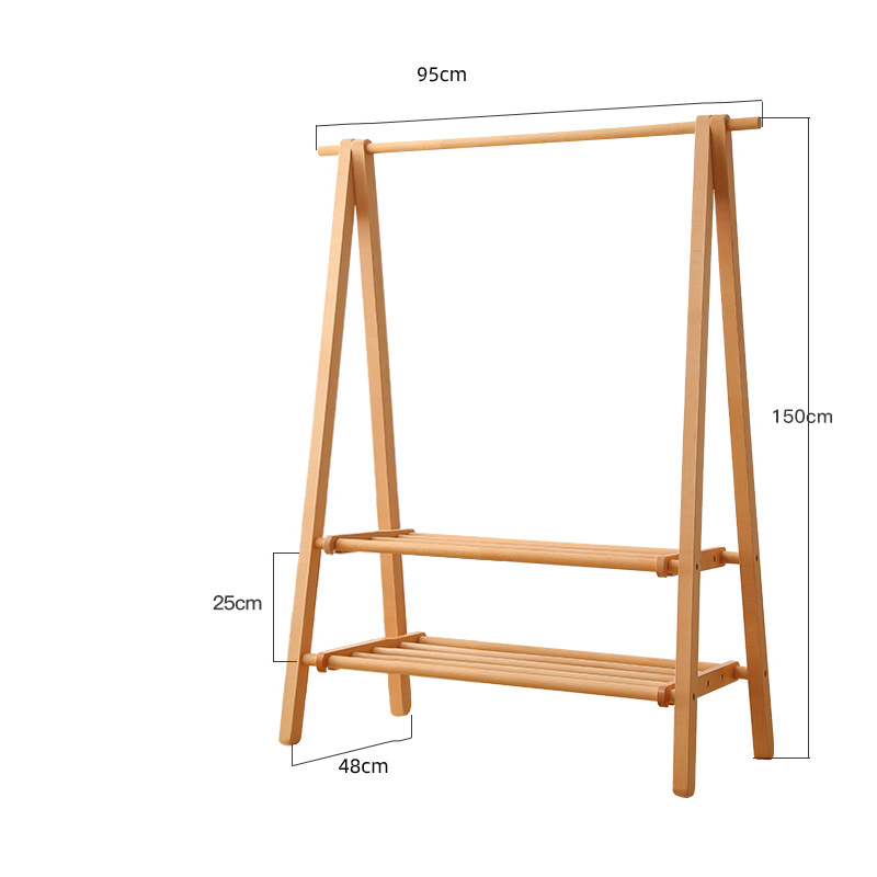 Solid Wood Double Floor Hanger Folding Bedroom Storage Shelves Clothing Store Display Rack Homestay Hotel Coat Rack