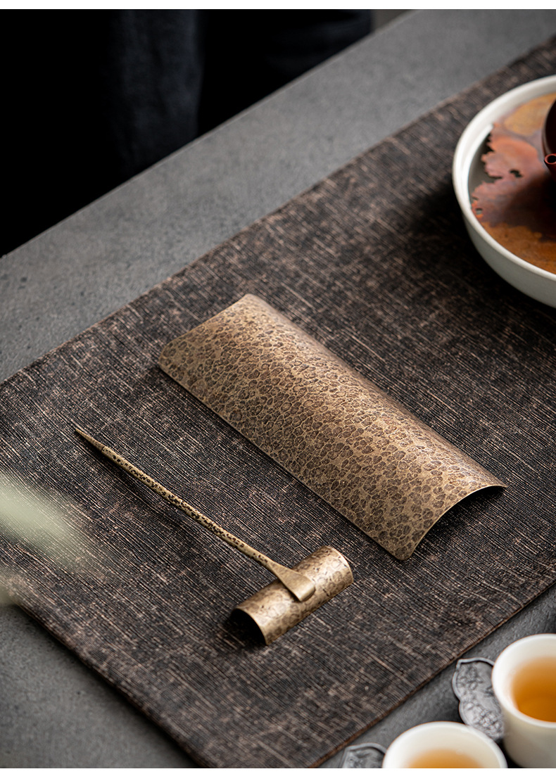 铜茶则三件套黄铜手工茶荷茶拨功夫茶道配件醒茶荷分茶勺