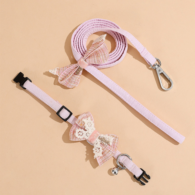 韩版日系可爱狗狗牵引绳甜美蝴蝶结狗领结狗绳套装拴狗绳宠物拉绳