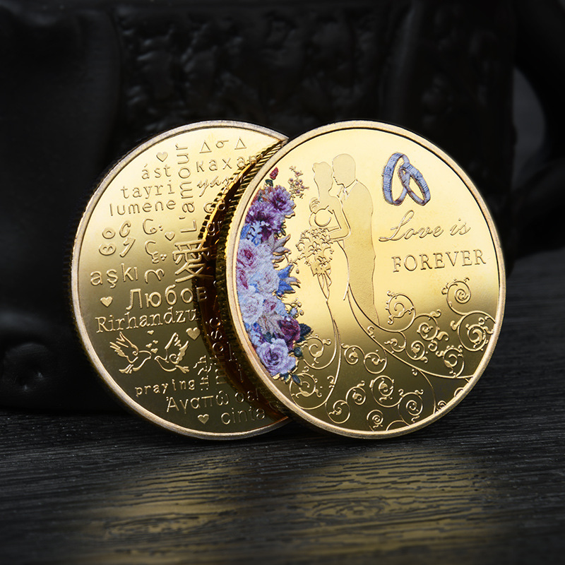 七夕情人节纪念币love告白幸运硬币婚礼玫瑰花纪念章收藏徽章制作