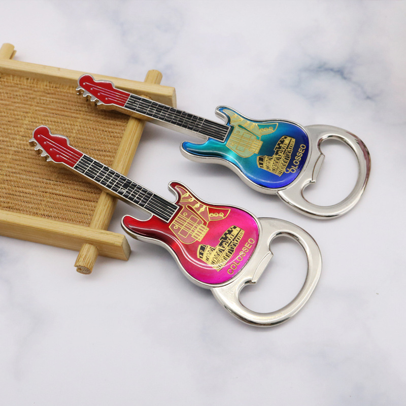 Guitar-Shaped Refridgerator Magnets Wine Opener Creative Refrigerator Decorative Cultural and Creative Travel Commemorative Bottle Opener Keychain Pendant
