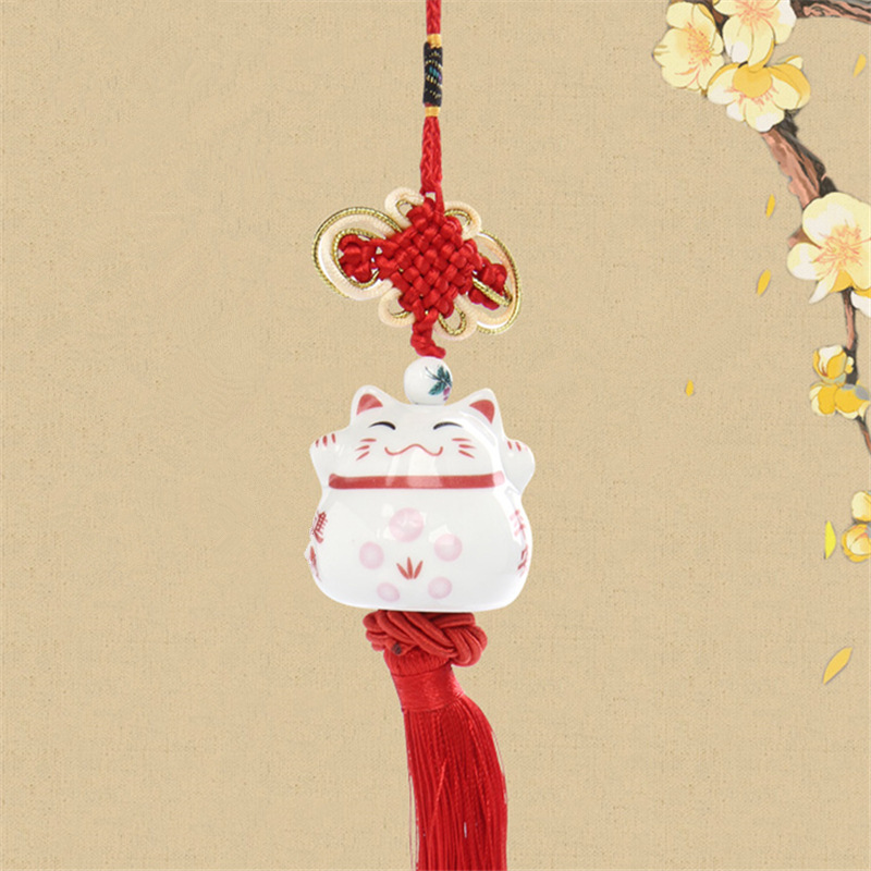 Ceramic Cat Automobile Hanging Ornament Ceramic Cartoon Hanging Decoration Cat Car Hanging White Wholesale Automobile Hanging Ornament