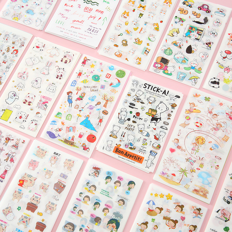 Cartoon Cute 6-Piece Stickers DIY Journal Book Stickers Student Stationery Stickers Children Stickers Small Pattern Stickers