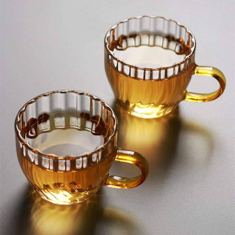 竖纹透明玻璃带把小茶杯品茗杯功夫茶具品茶杯